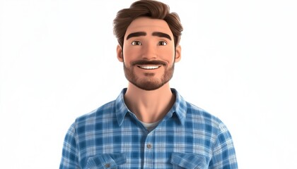 Attractive Male Smiling For The Camera In Blue Plaid Shirt - A Handsome Man Captured On Camera Wearing A Stylish Shirt.