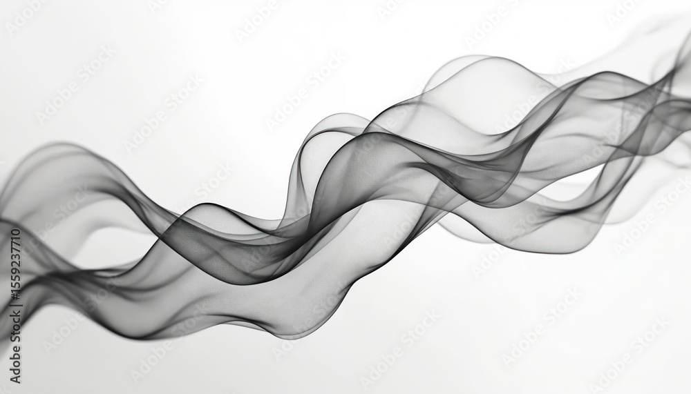 Poster abstract art of flowing lines with silk cloth, dynamic forms wave. gray textile curves on white back
