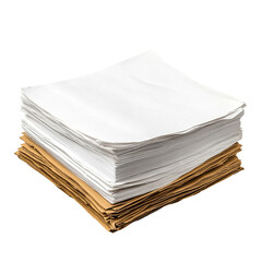 A stack of white paper sits atop a stack of brown paper against a black background