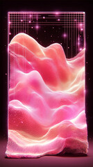 Futuristic abstract digital frame | Glowing pink waveforms and neon grid | Technology-inspired visual art | Suitable for tech, innovation, AI, digital media, and creative presentations.