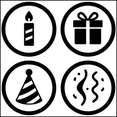 Fototapeta premium Celebration icons with candle gift hat streamers