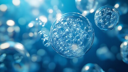 Close-up of an artificial cell or futuristic human cell, viewed from above, with a blue color background