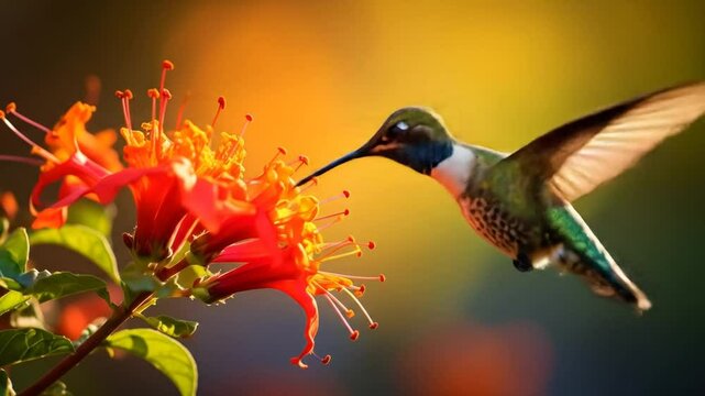 Hummingbird's Dance: A Gentle Moment of Nectar Gathering in the Vibrant Garden