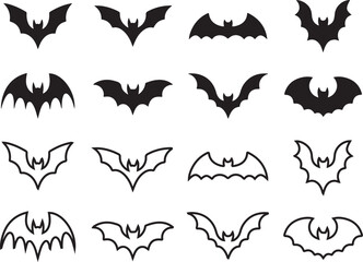 Black and Outline Bat Silhouettes Set – Halloween Vector Collection