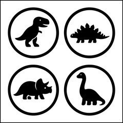 Dinosaur icons with t rex stegosaurus triceratops