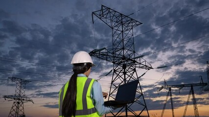 Engineer documenting electric tower data, Field energy audit process, Advanced field operations, Power industry safety role, Crisis prevention procedures, Teamwork with technology, Grid operator