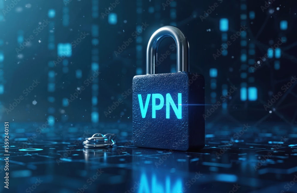 Poster vpn concept illustration with padlock. represents data protection, internet security, safe online ac
