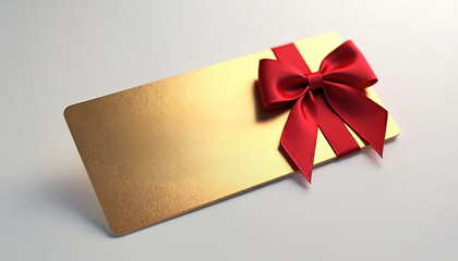 Elegant golden voucher with red ribbon, bow design. Suitable for gift, present, celebration, discount, promotion, marketing, luxury, coupon, stylish, business, incentive, reward, announcement, offer,