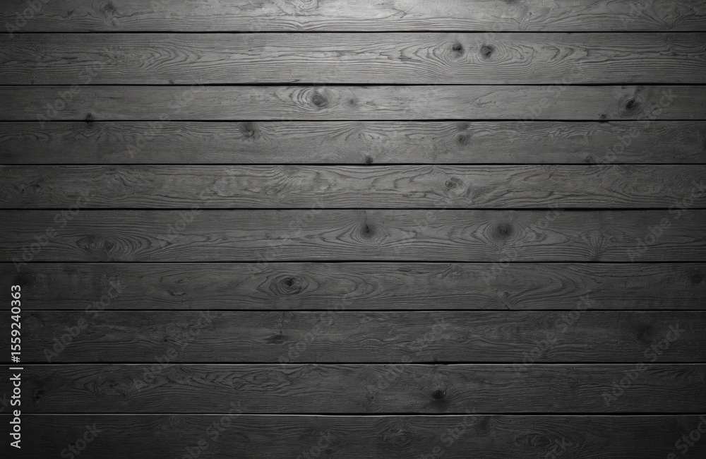 Poster grey wood grain background texture. dark horizontal wooden planks form rustic surface, creating patt