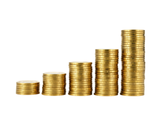 Isolated Growing Stacks of Gold Coins Representing Success