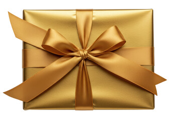 Isolated Elegant Gold Gift Box with Satin Ribbon