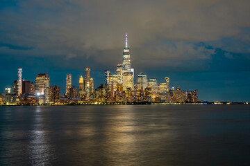 Obraz premium Manhattan skyline, New York, United States. Panorama of New York city skyscrapers in Manhattan. USA NYC. American big city. Lower NYC skyline. New York cityscape. America, New York City. NYC landmark.