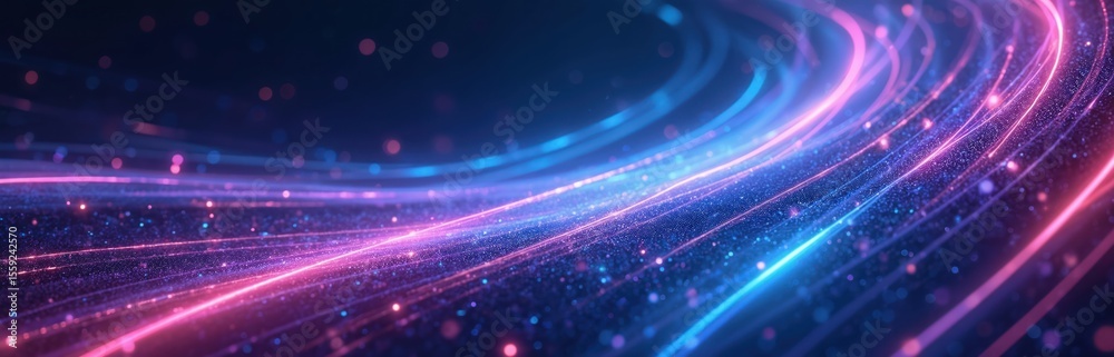 Poster abstract dynamic background with neon swirl lines. blue, purple vibrant light effect, futuristic glo