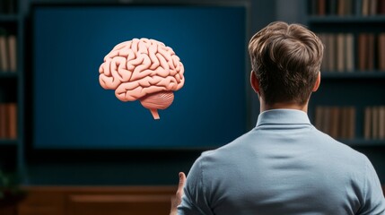 Man watches a Brain graphic on TV, psychology , learning