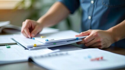 Organizing Documents with Paper Clips on a Desk