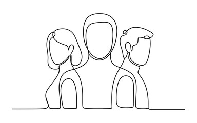 Three people silhouettes in one continuous line drawing