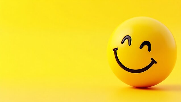 A bright yellow smiley face emoji with a happy expression on a vibrant yellow background