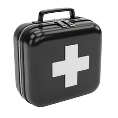 Obraz premium Black first aid kit with white cross design and zippered closure