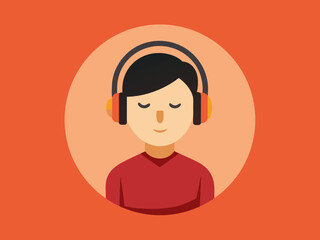 Man in red shirt centered in flat art style with headphones and calm vibe