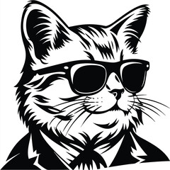 Black and white feline in a suit wearing sunglasses looks very chic