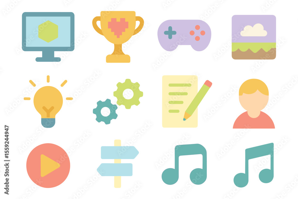 Wall mural flat design gaming elements vector illustration for user interface and app development