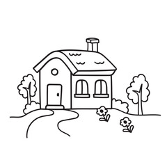Cute Cottage Wooden House Coloring Page Illustration