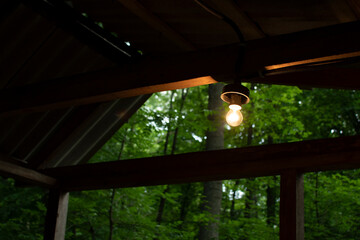 Light bulb in a gazebo in the forest	