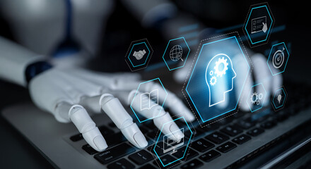 AI or human-driven skill acquisition and training with icons of knowledge, goals, task management,...