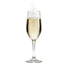 Elegant champagne flute with sparkling bubbles on transparent background