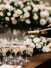 Champagne Pouring into Flute at Elegant Event
