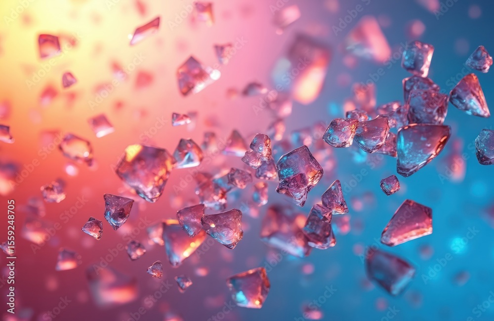 Poster colorful, dynamic abstract image featuring floating glass shards with vibrant colors. bright crystal