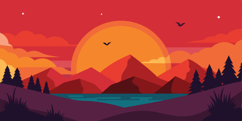 Nature Scene With Sunset