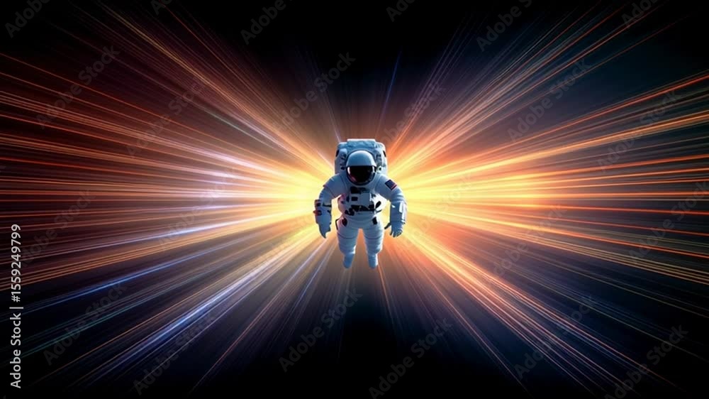 Poster astronaut exploring cosmic environment with colorful light trails generative ai