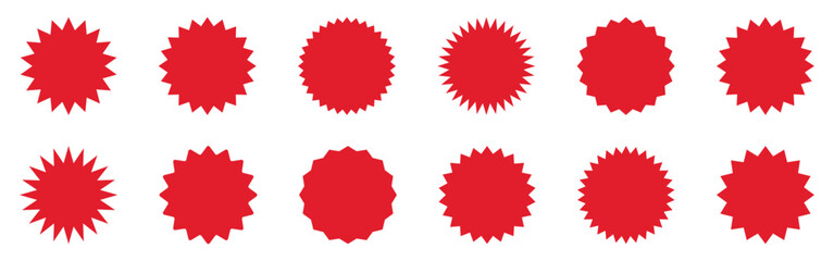 Set of red starburst, sunburst badges. Best for sale sticker, price tag, quality mark.