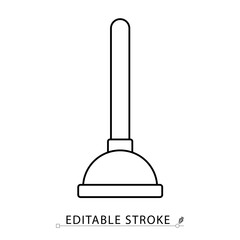 A plunger icon in minimalist style with editable stroke. Toilet unclogging tool, bathroom sanitation item, rubber suction cleaner, household utility, hygiene symbol, outline object
