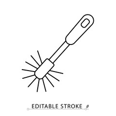 A toilet brush icon in minimalist style with editable stroke. Sanitation tool, bathroom cleaning, hygiene accessory, household item, scrub brush, utility object, outline drawing.