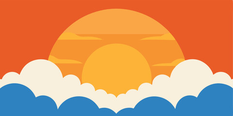 sunset sky sun peek fluffy clouds