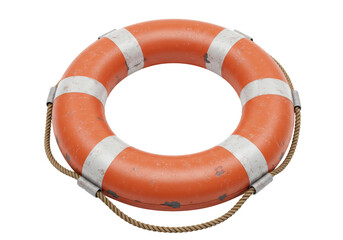 Isolated Orange Lifebuoy with Ropes for Water Safety
