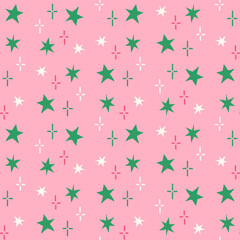 Colorful star doodles seamless pattern on pink background