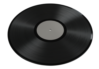 Isolated Vinyl Record with Black Surface and Grey Label