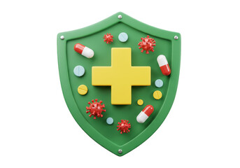 Isolated Medical Shield with Pills and Virus