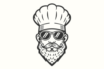 Bearded chef wearing sunglasses and a chef's hat looks incredibly stylish in the kitchen