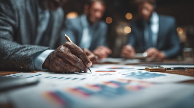 African american businessman analyzing data with pen in the office during the day - Powered by Adobe