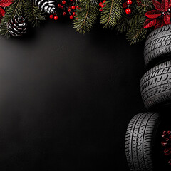 Christmas tires design with holiday decor and winter background