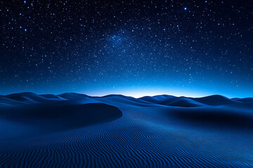 Night desert landscape starry sky serene sand dunes under vibrant galaxy scenery dark blue tones