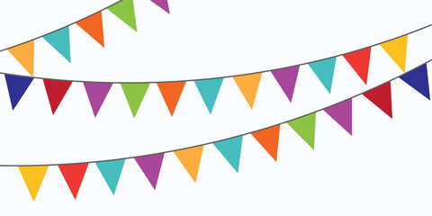 Obraz premium Carnival garland with flags. Decorative colorful party pennants for birthday celebration. vector illustration.
