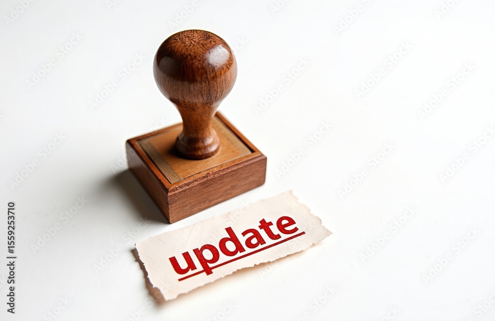 Fototapete wooden rubber stamp with the word update stamped in red ink. concept of revision, refresh or upgrade