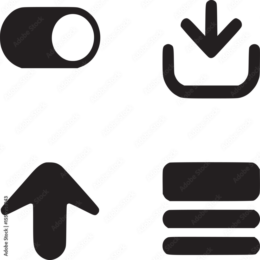 Poster a collection of four simple black icons on a light background depicting various user interface actio