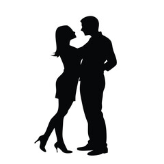 Man hugs woman romantic moment vector silhouette