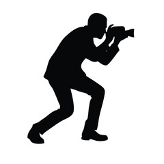 Silhouette of a photographer capturing a candid moment on white background